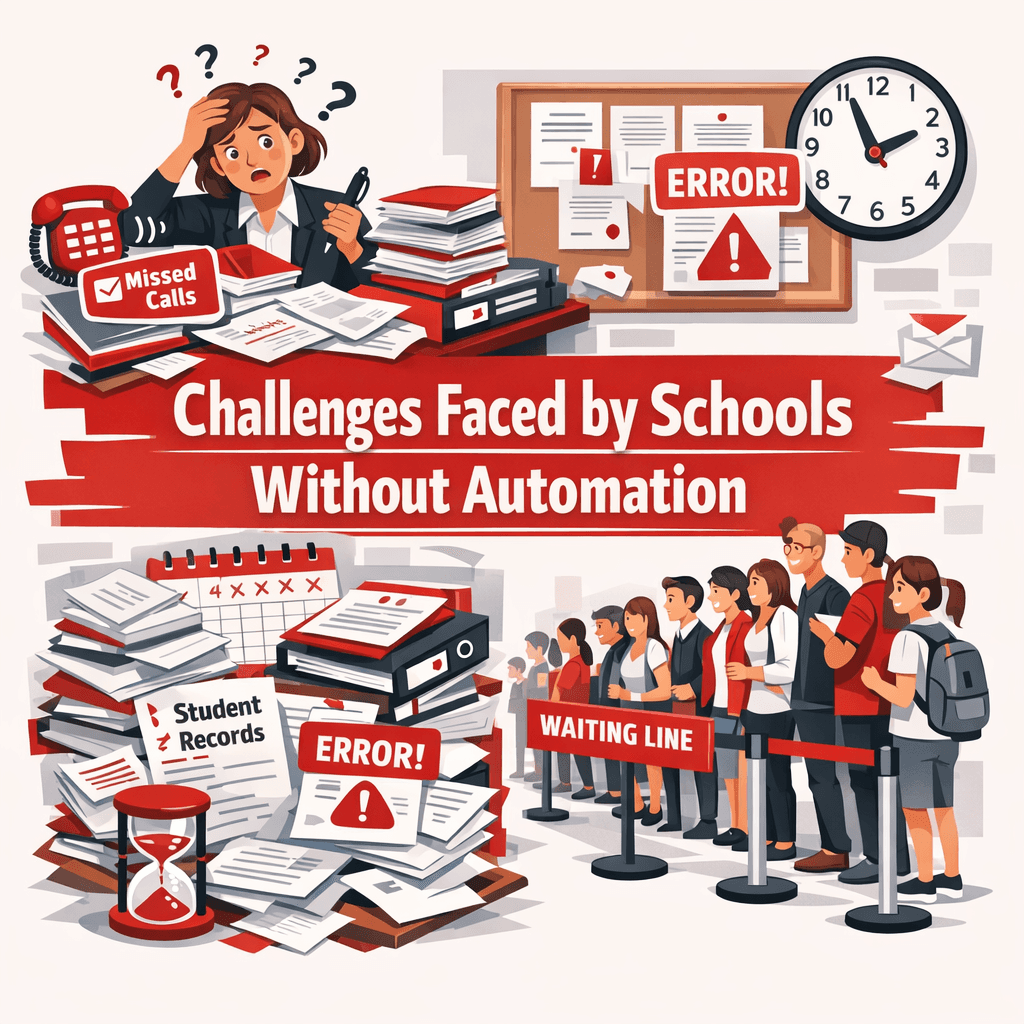 Challenges faced by schools without automation such as manual errors, poor communication, and inefficient management systems